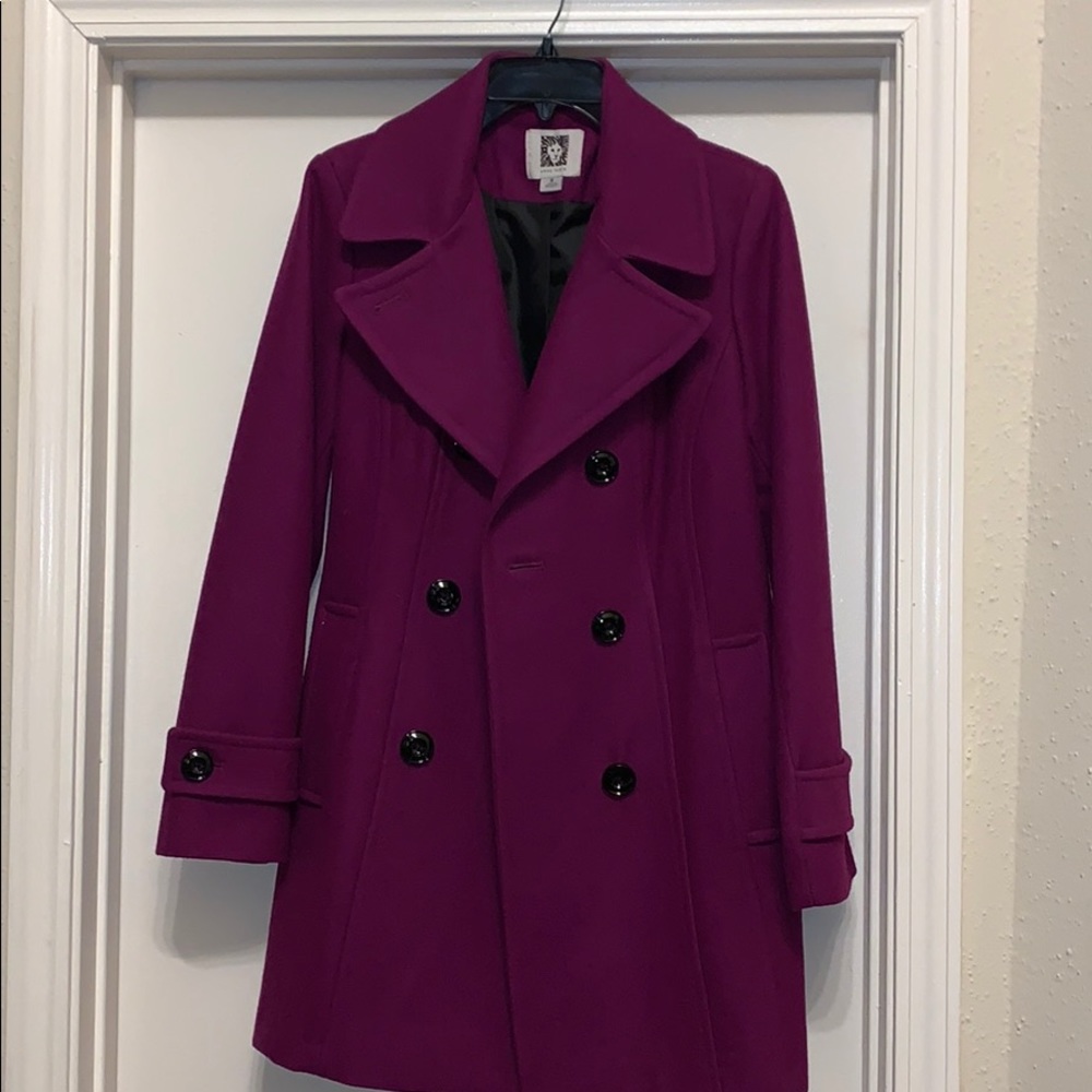 Purple Anne Klein Double Breasted Pea Coat